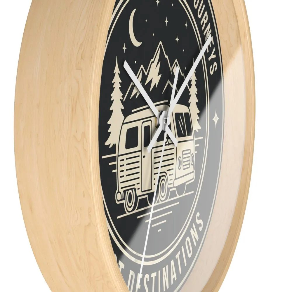 6637593294475384498_2048.jpeg Wall Clock — "ROAD WHERE MADE FOR JOURNEYS-NOT DESTINATIONS" Camper Van Mountain Travel Timepiece