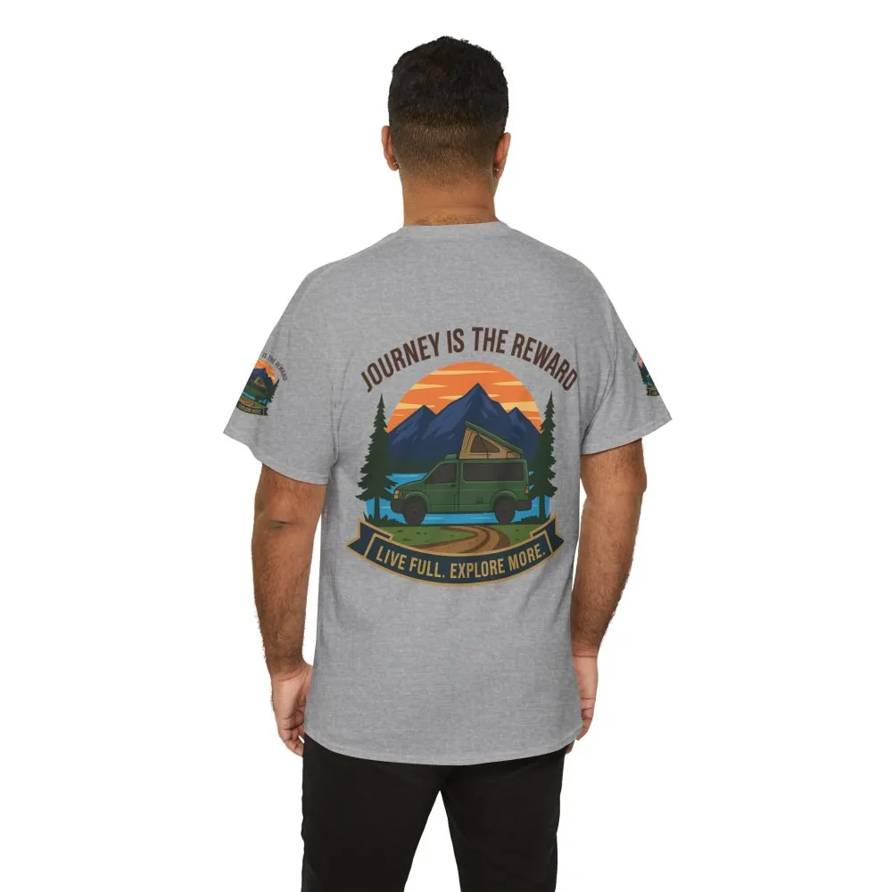 Unisex Heavy Cotton Tee  — "Journey Is The Reward Tee" Adventure Camper Van Graphic T-Shirt