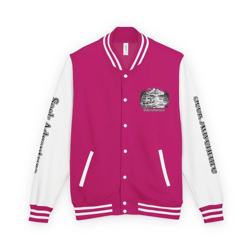 Unisex Heavyweight Letterman Jacket — "Seek Adventure" Travel Varsity Coat