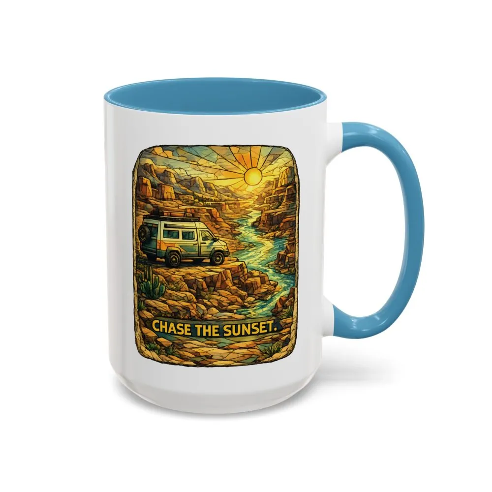 Accent Coffee Mug (11, 15oz) — "Chase The Sunset" Design Cubic-Line