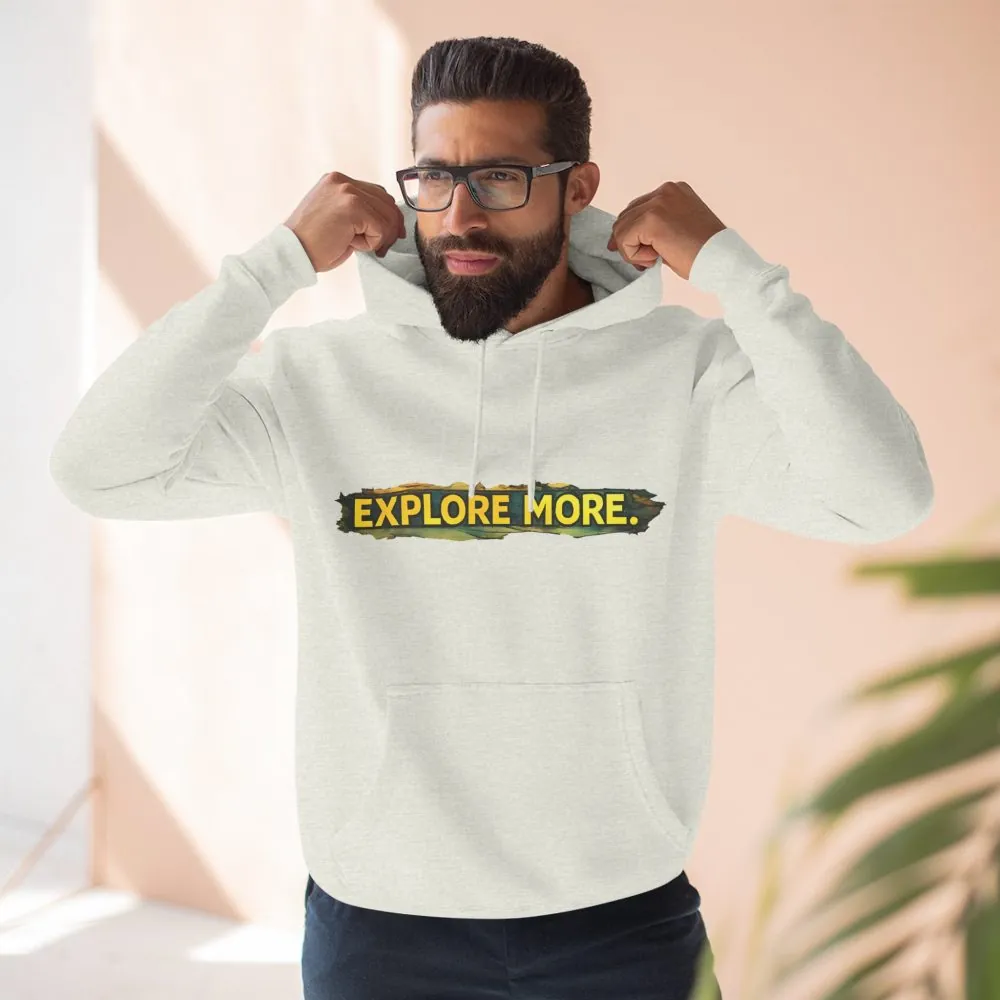Three-Panel Fleece Hoodie - "Explore More" Design Cubic-Line