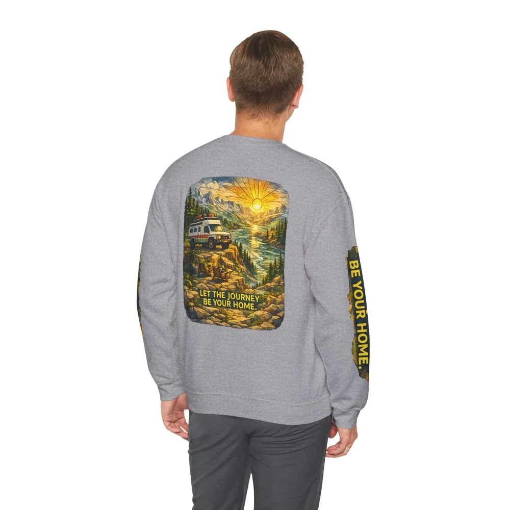 Unisex Heavy Blend™ Crewneck Sweatshirt — "Let The Journey Be Your Home" Design Cubic-Line