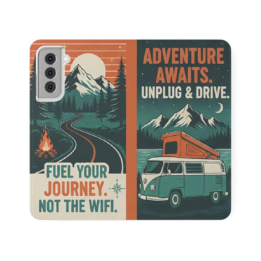 Flip Phone Case — "Adventure Awaits, Fuel Your Journey, Not the WiFi" Wallet Cover