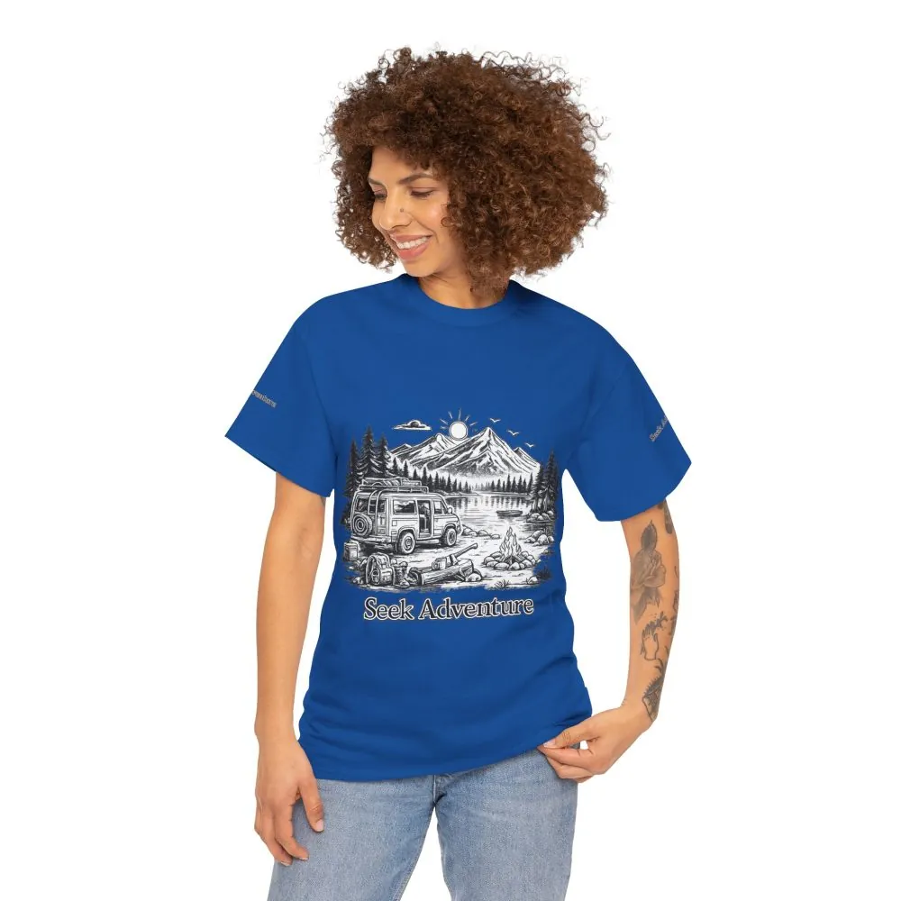 Unisex Heavy Cotton Tee — "Seek Adventure" Design Minimal-Line