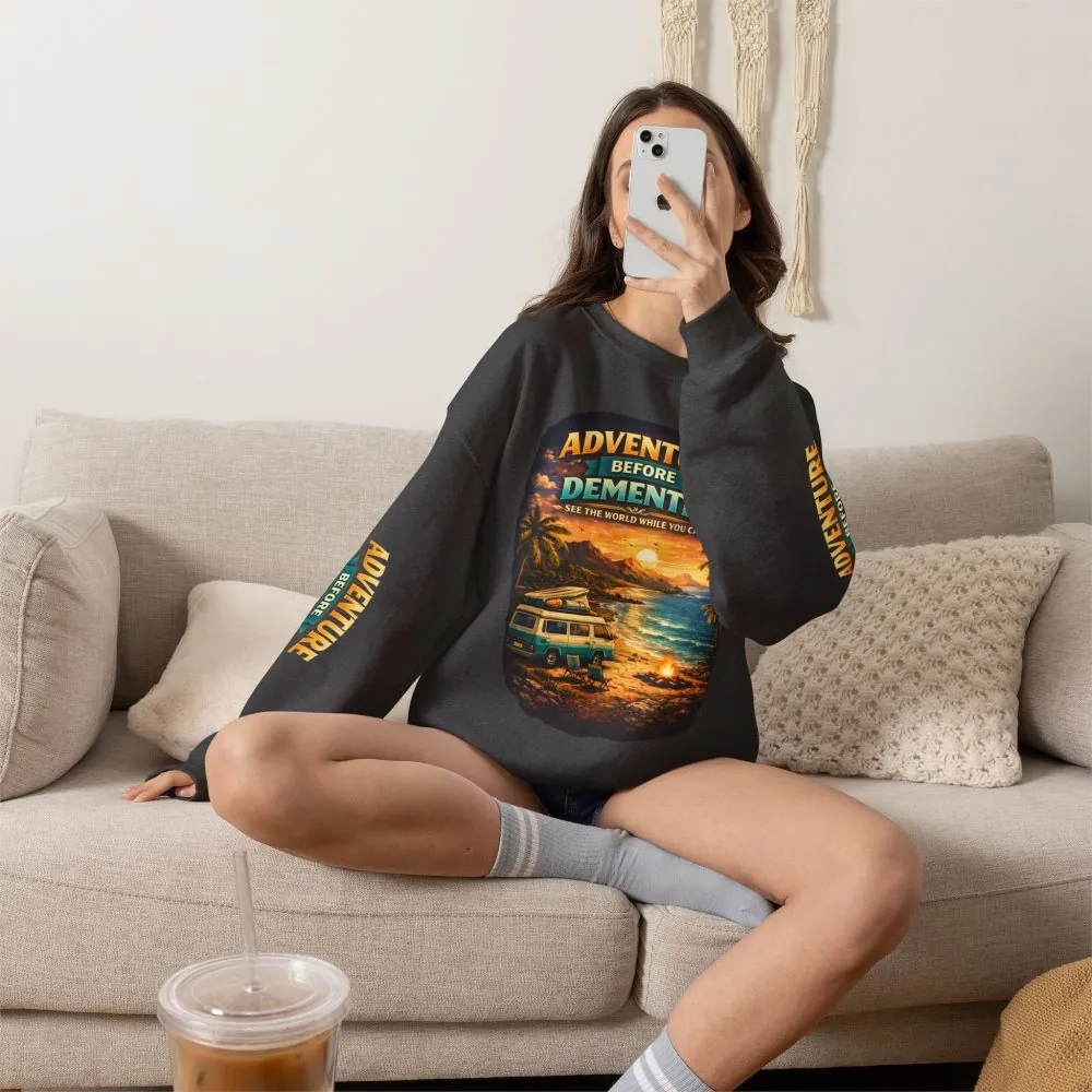 Unisex Heavy Blend™ Crewneck Sweatshirt — "Adventure Before Dementia" Design Scenic-Line
