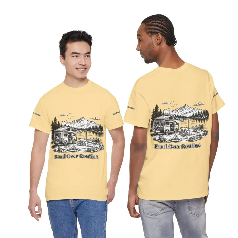 6663512896427582551_2048.jpeg Unisex Heavy Cotton Tee — "Road Over Routine" Design Minimal-Line