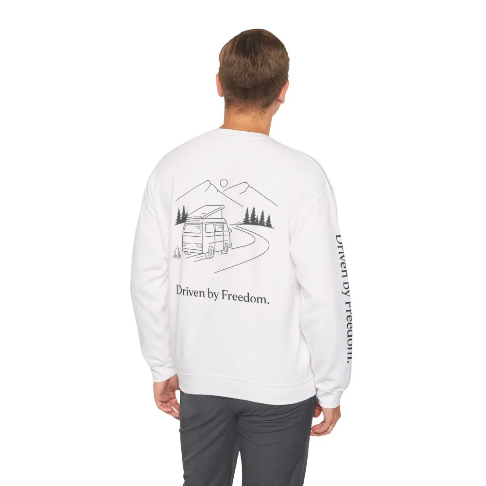 Unisex Heavy Blend™ Crewneck Sweatshirt — "Driven By Freedom" Design Minimal-Line