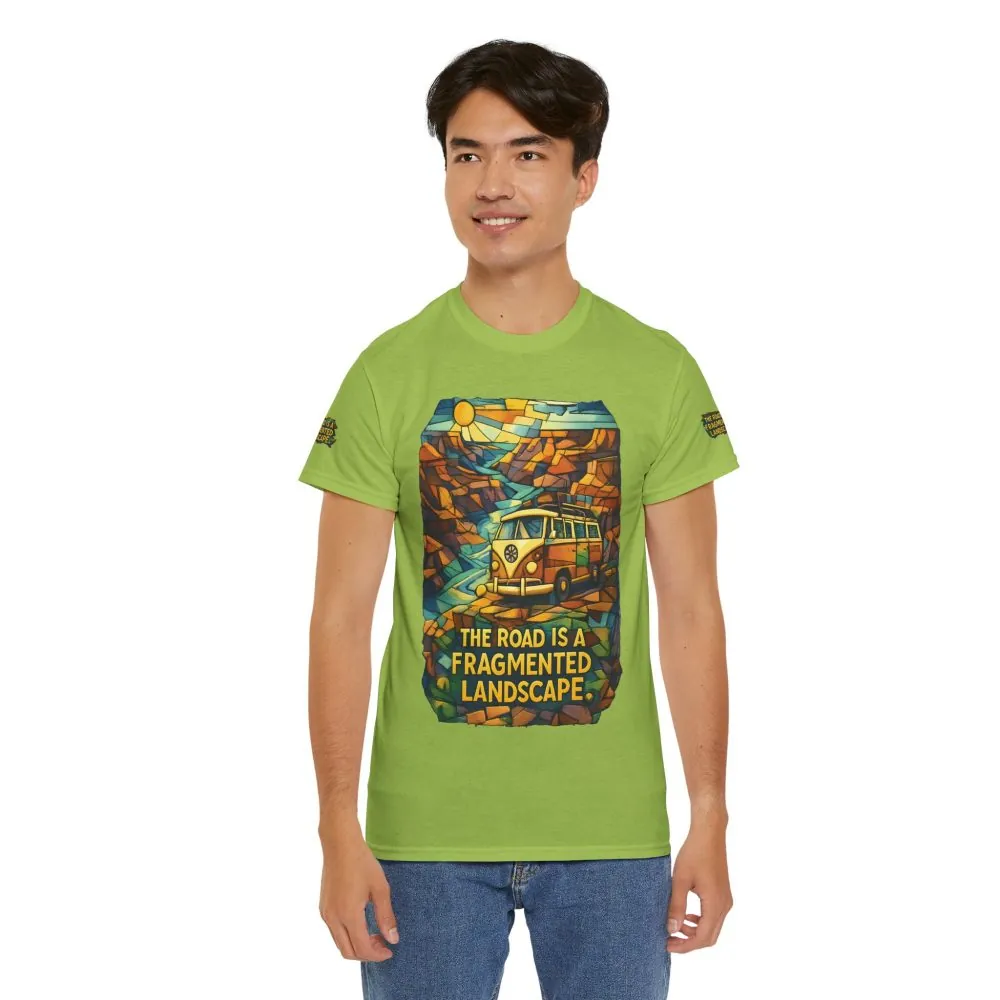Unisex Heavy Cotton Tee — "The Road Is A Fragmented Landscape" Design Cubic-Line