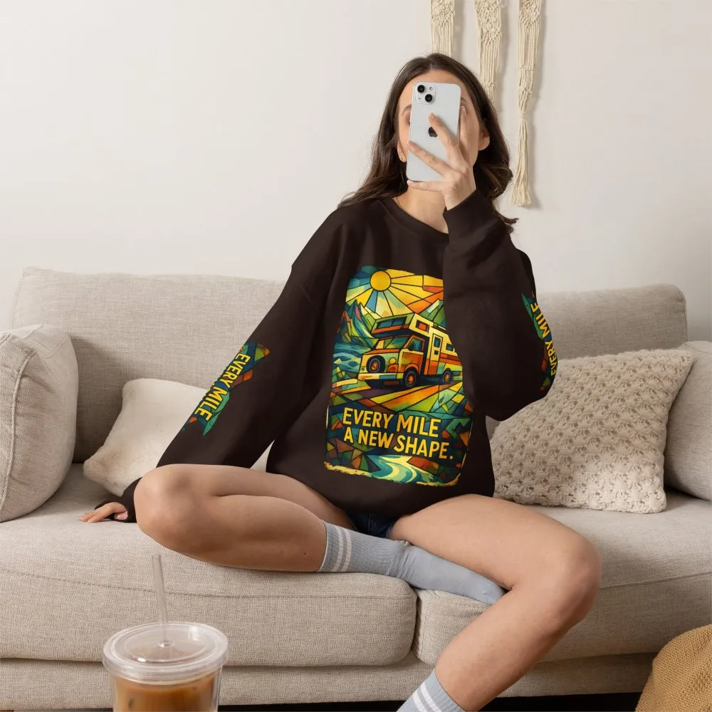 6687444769613686123_2048.jpeg Unisex Heavy Blend™ Crewneck Sweatshirt — "Every Mile A New Shape" Design Cubic-Line