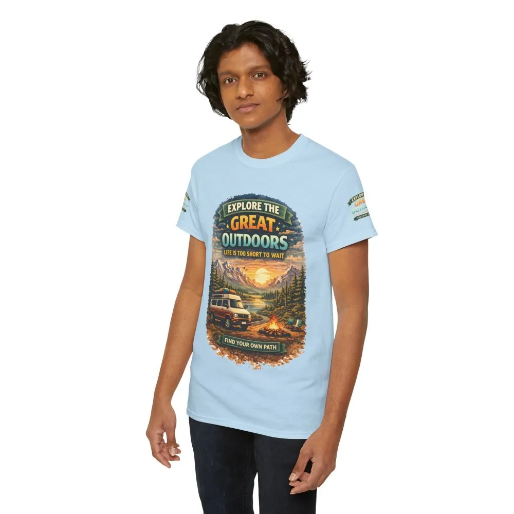 Unisex Heavy Cotton Tee — "Explore The Great Outdoors" Design Scenic-Line