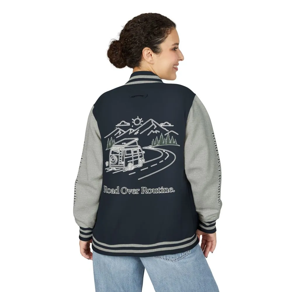Unisex Heavyweight Letterman Jacket — "Road Over Routine" Travel Varsity Coat