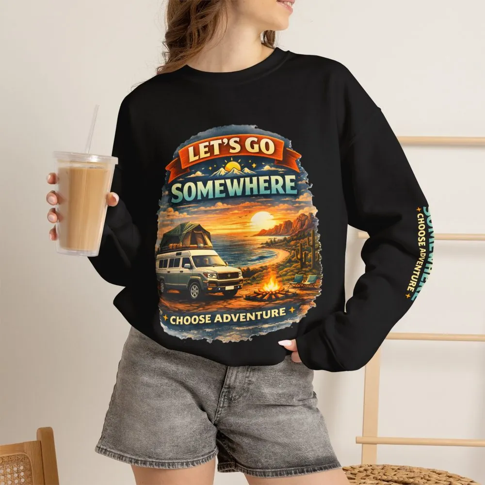 Unisex Heavy Blend™ Crewneck Sweatshirt — "Lets Go Somewhere" Design Scenic-Line