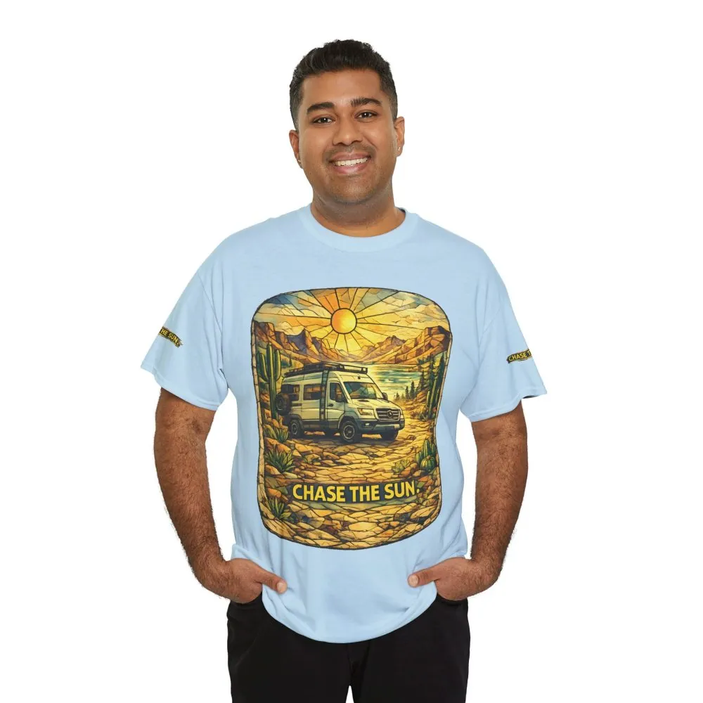 Unisex Heavy Cotton Tee — "Chase The Sun" Design Cubic-Line