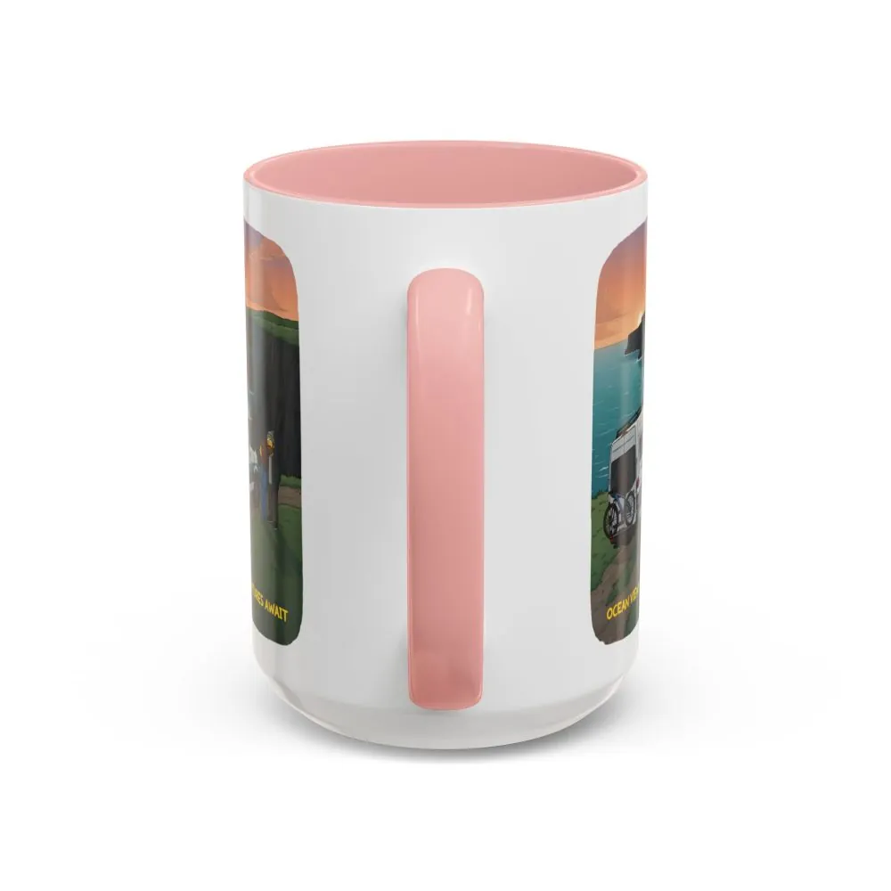 Accent Coffee Mug (11, 15oz) — "Ocean Views-Adventures Awaits" Design Sitcom-Line