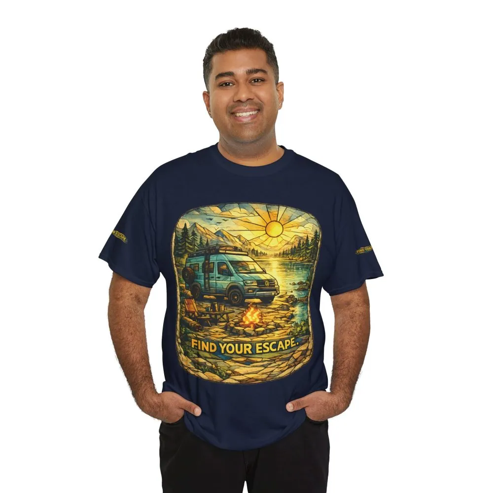 Unisex Heavy Cotton Tee — "Find Your Escape" Design Cubic-Line
