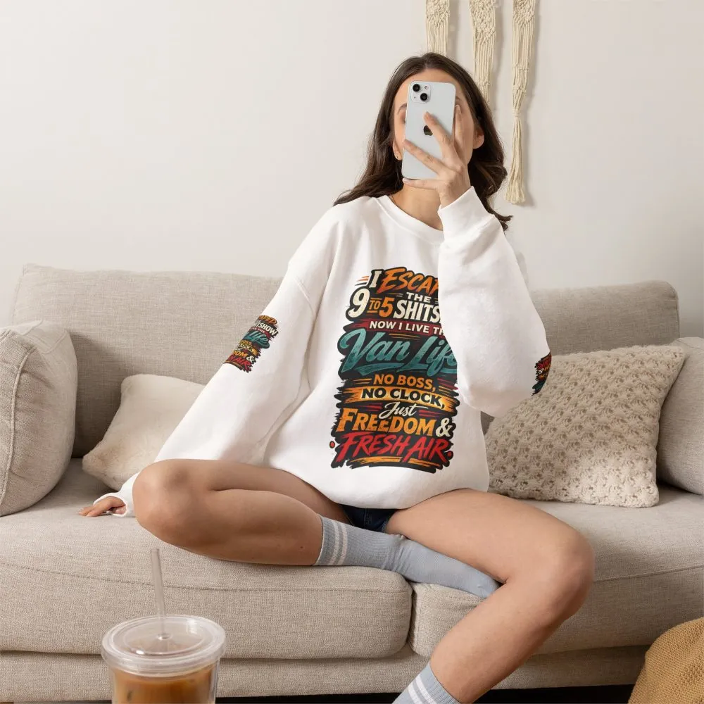 Unisex Heavy Blend™ Crewneck Sweatshirt — "I Escaped The 9 To 5" Design F**K-Line