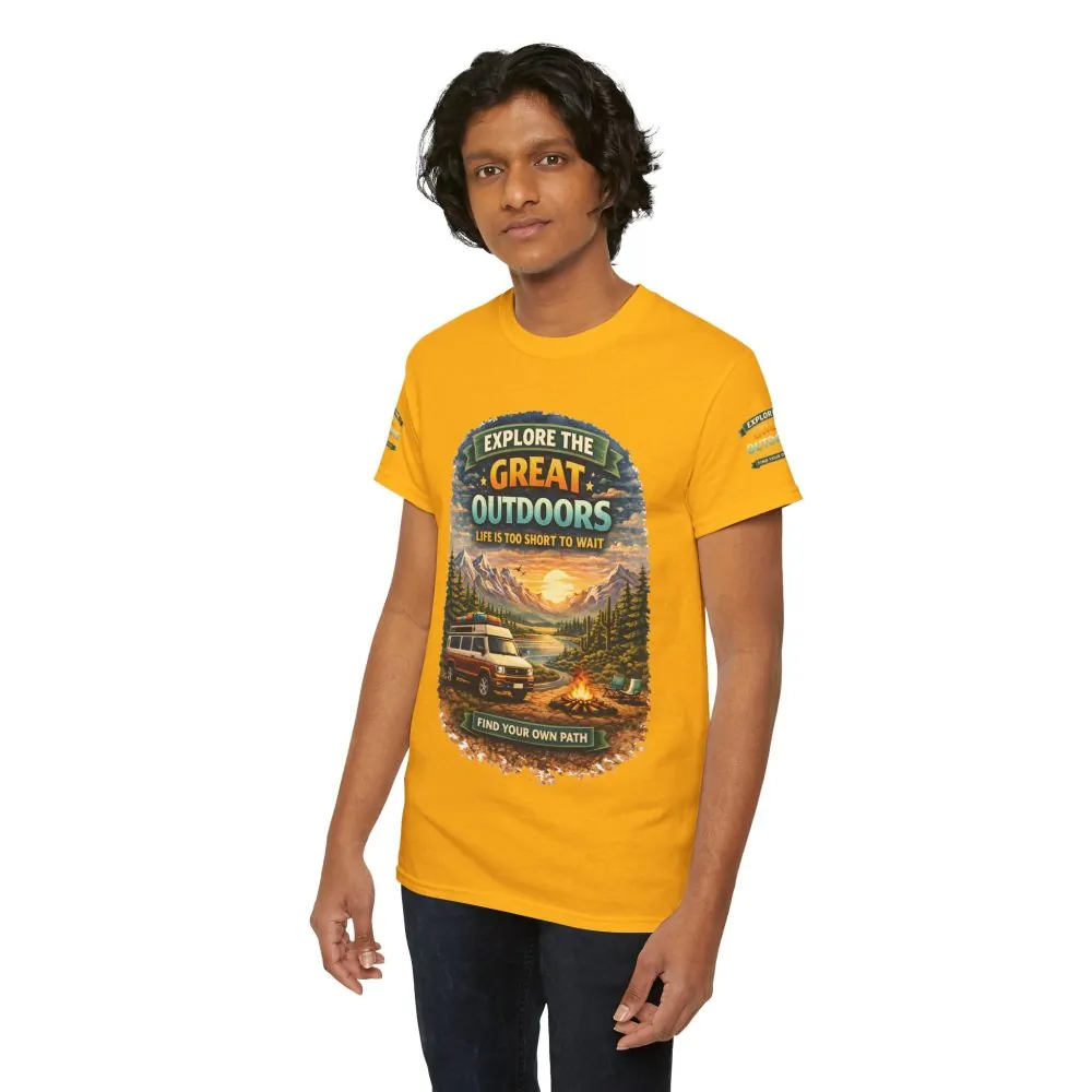 Unisex Heavy Cotton Tee — "Explore The Great Outdoors" Design Scenic-Line