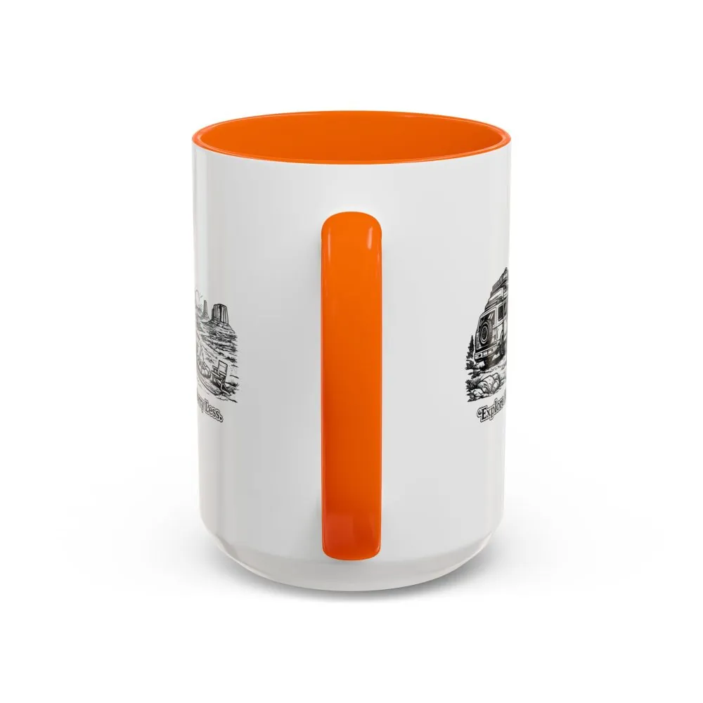 Accent Coffee Mug (11, 15oz) — "Explore More Worry Less" Design Minimal-Line
