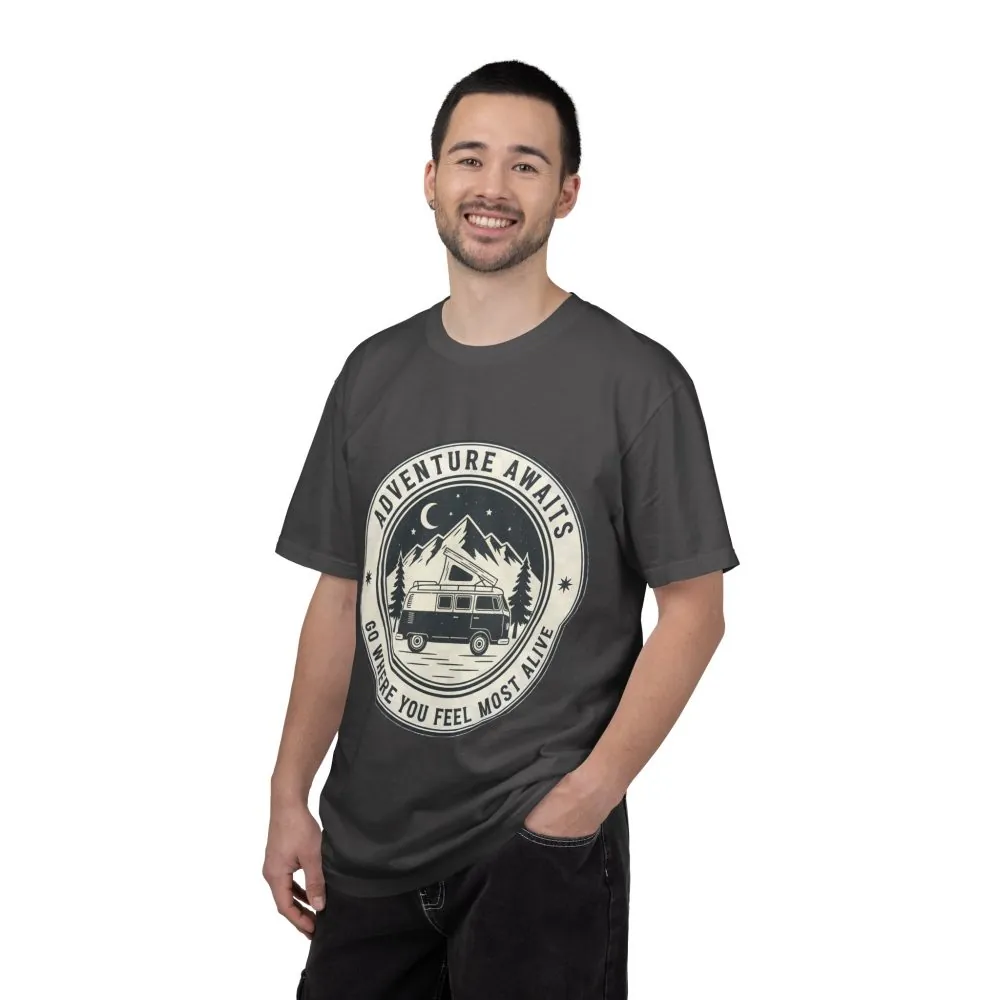 T-Shirt — "Adventure Awaits-Go Where You Feel Most Alive" (Front + Back Printed) Outdoor Travel Tee