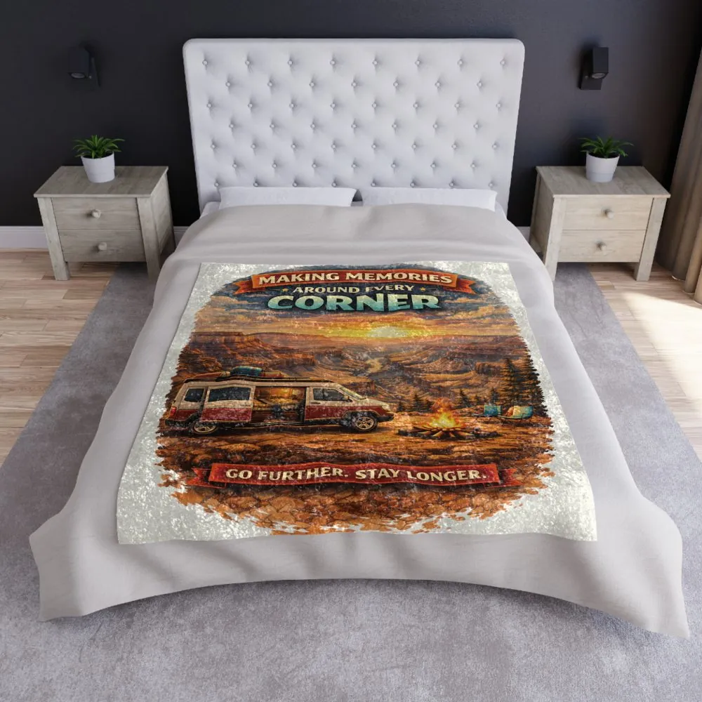 Crushed Velvet Blanket —"Making Memories Around Every Corner" Design Scenic-Line (Campervan)