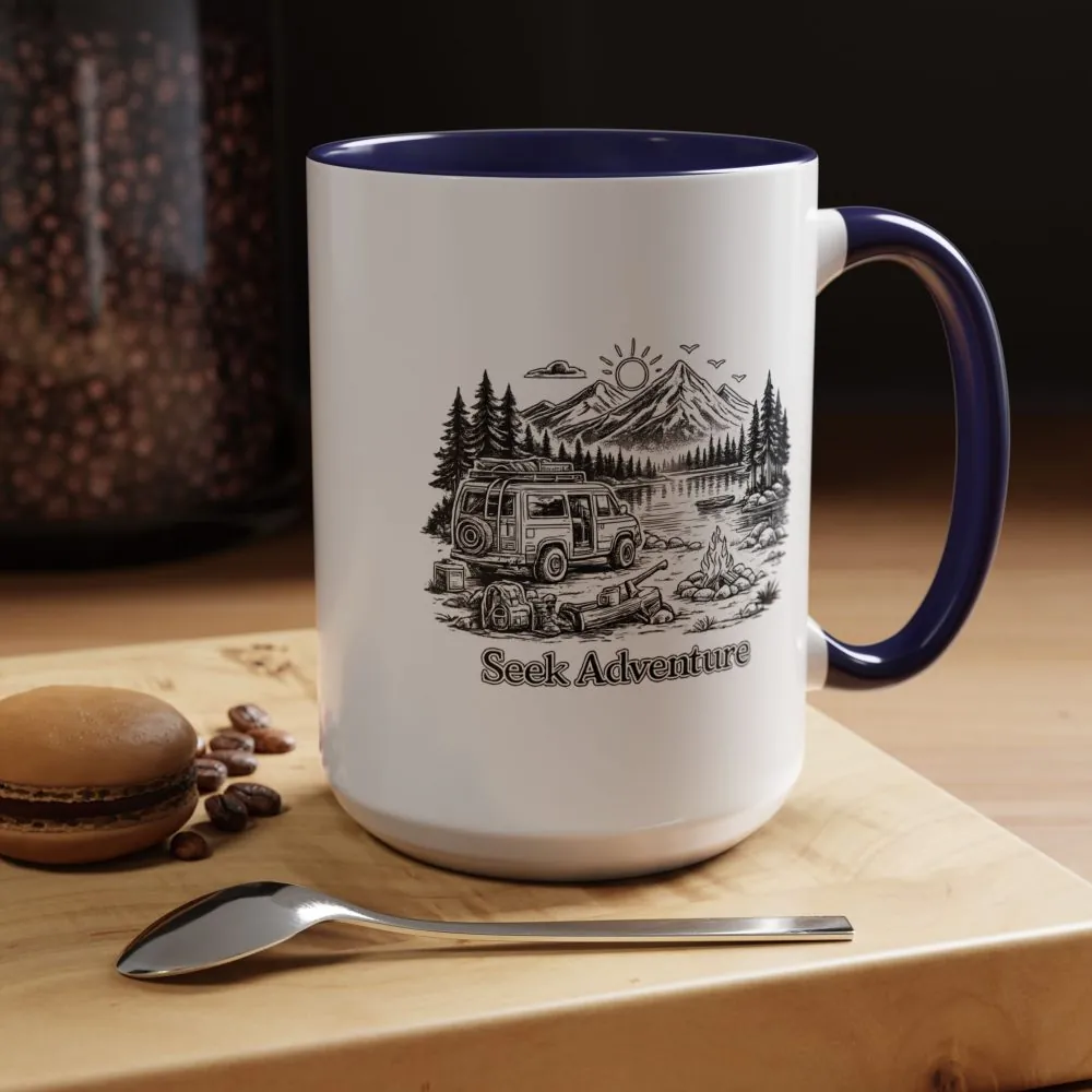 Accent Coffee Mug (11, 15oz) — "Seek Adventure" Design Minimal-Line