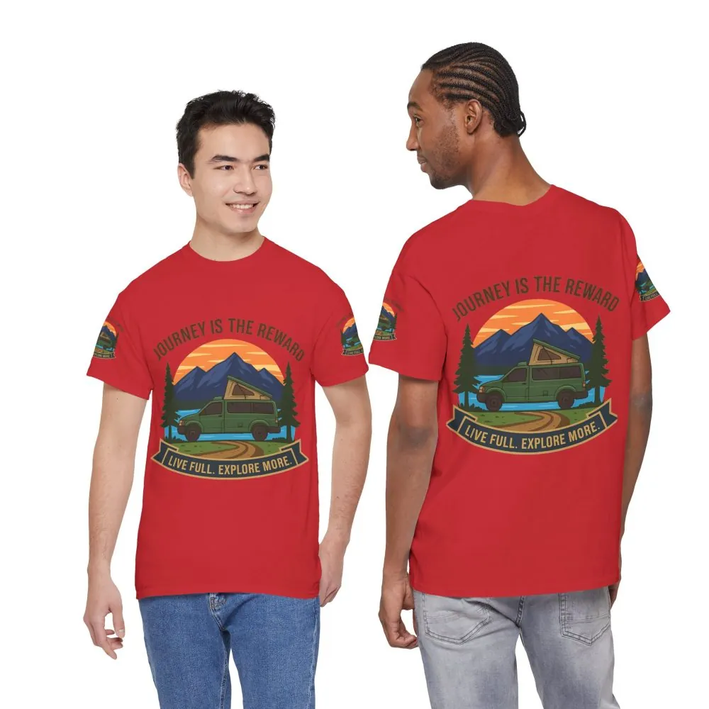 Unisex Heavy Cotton Tee  — "Journey Is The Reward Tee" Adventure Camper Van Graphic T-Shirt