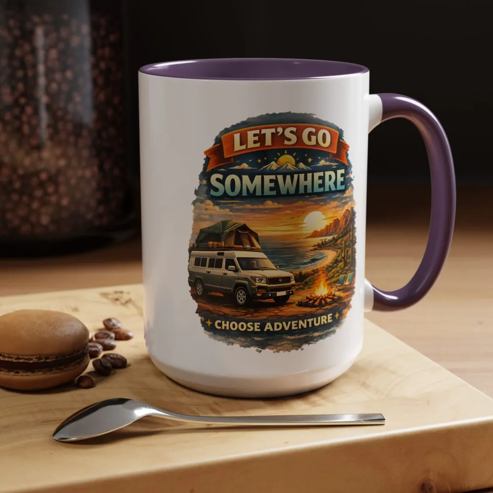 Accent Coffee Mug (11, 15oz) — "Lets Go Somewhere" Design Scenic-Line