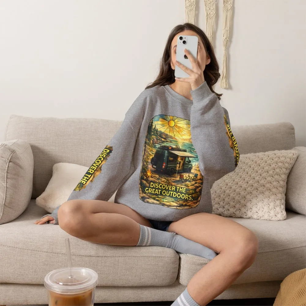 Unisex Heavy Blend™ Crewneck Sweatshirt — "Discover The Great Outdoors" Design Cubic-Line