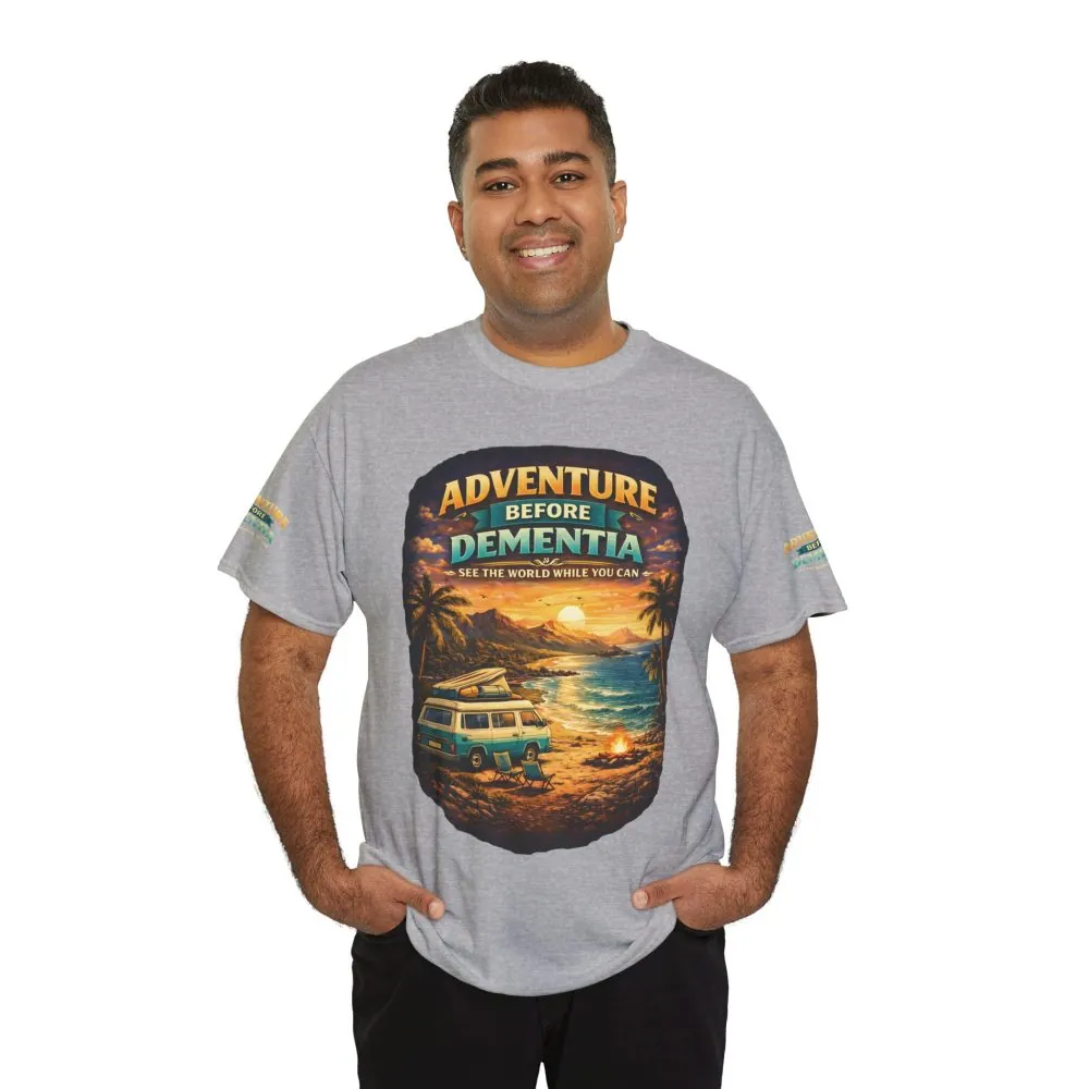 Unisex Heavy Cotton Tee — "Adventure Before Dementia" Design Scenic-Line