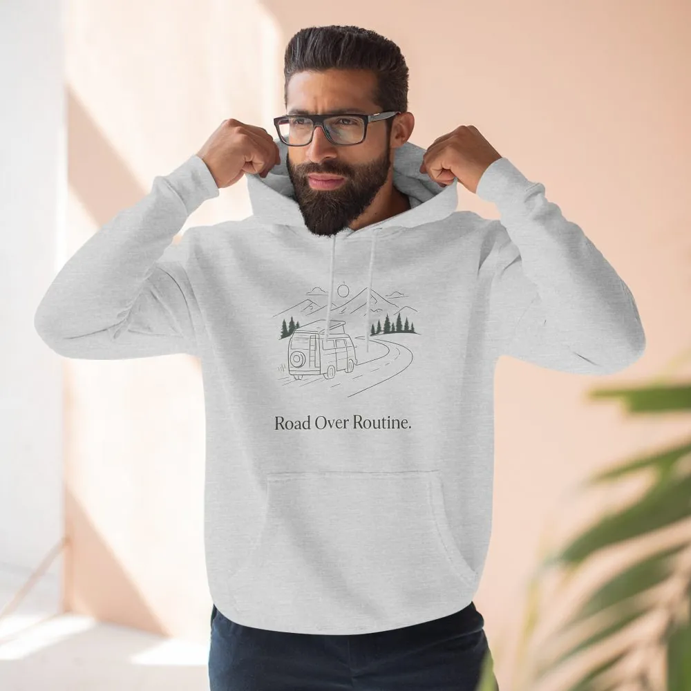 6817906604179369007_2048.jpeg Three-Panel Fleece Hoodie - "Road Over Routine" Design Minimal-Line