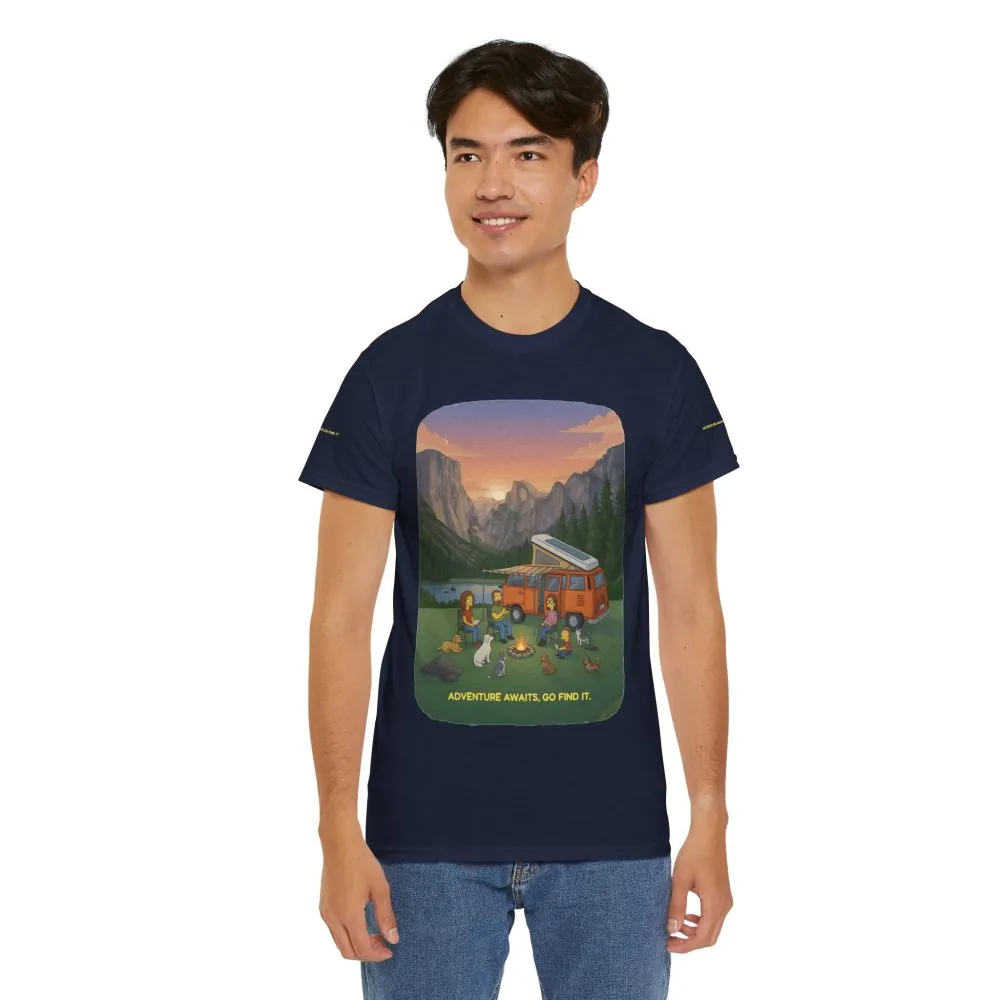 Unisex Heavy Cotton Tee — "Adventure Awaits-Go Find It" Design Sitcom-Line