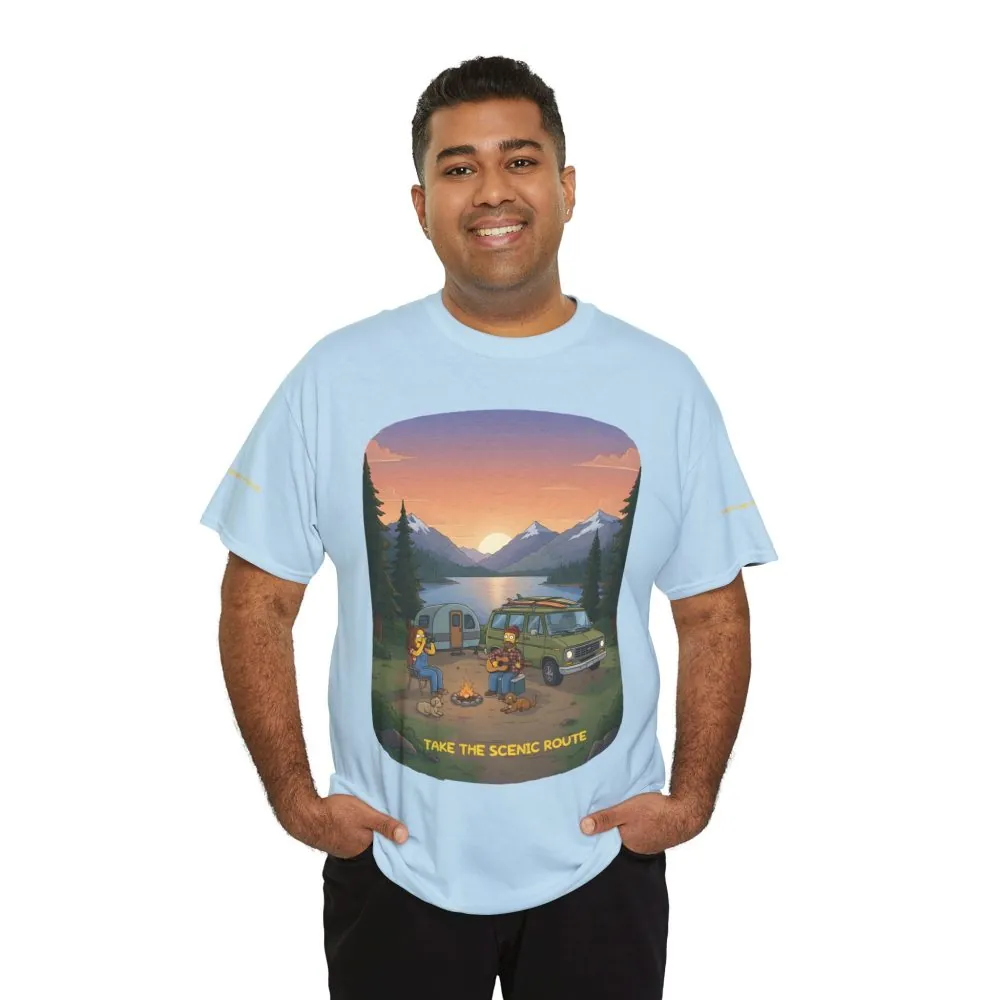 Unisex Heavy Cotton Tee — "Take The Scenic Route" Design Sitcom-Line
