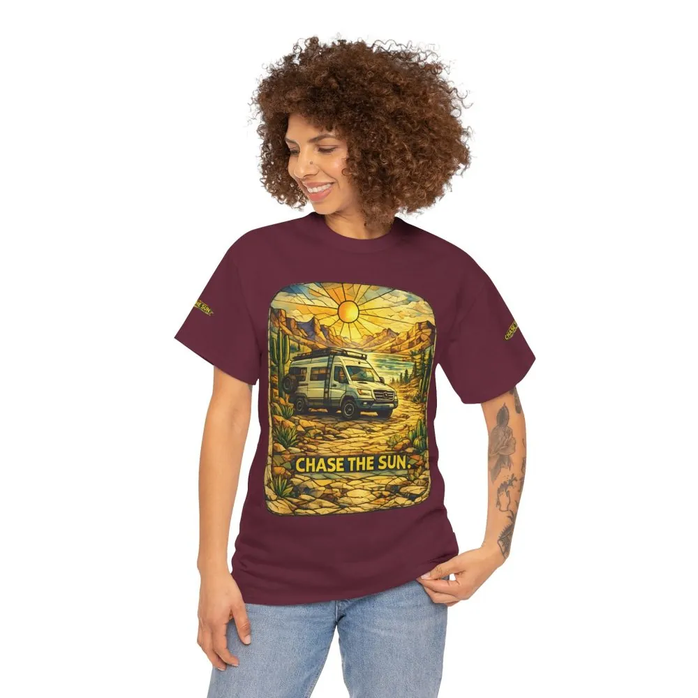 Unisex Heavy Cotton Tee — "Chase The Sun" Design Cubic-Line