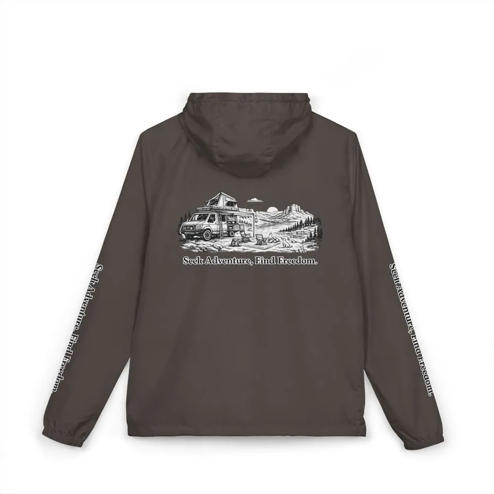 Unisex Full-Zip Windbreaker Jacket — "Seek Adventure, Find Freedom" (Design "Minimal-Line")