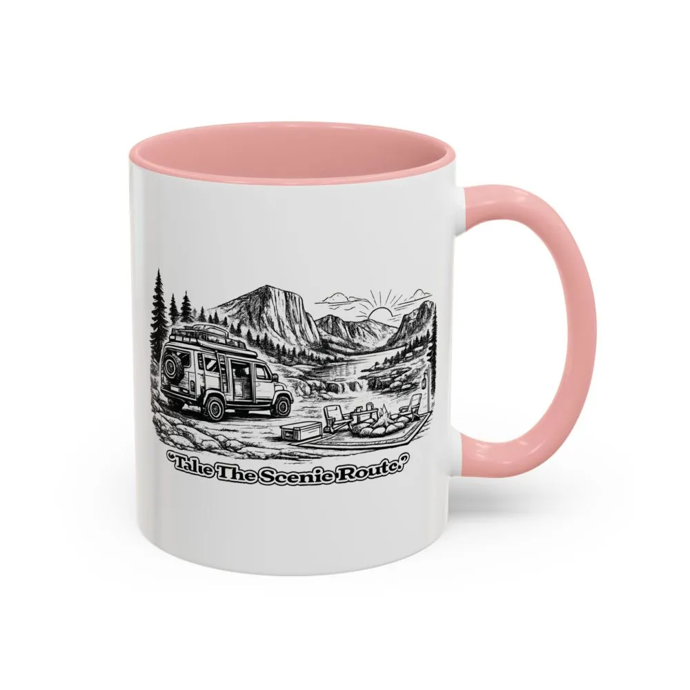 Accent Coffee Mug (11, 15oz) — "Take The Scenic Route" Design Minimal-Line