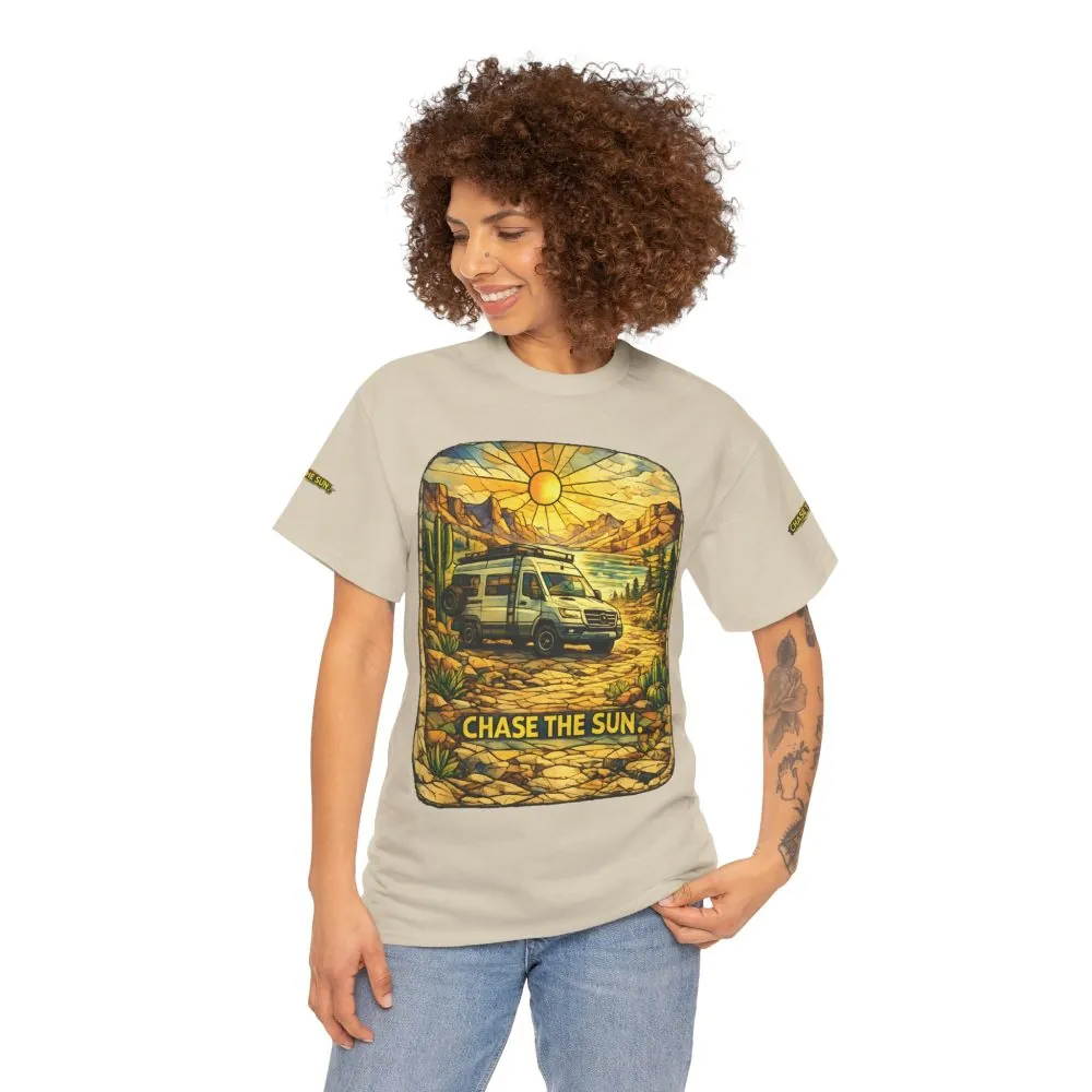 Unisex Heavy Cotton Tee — "Chase The Sun" Design Cubic-Line