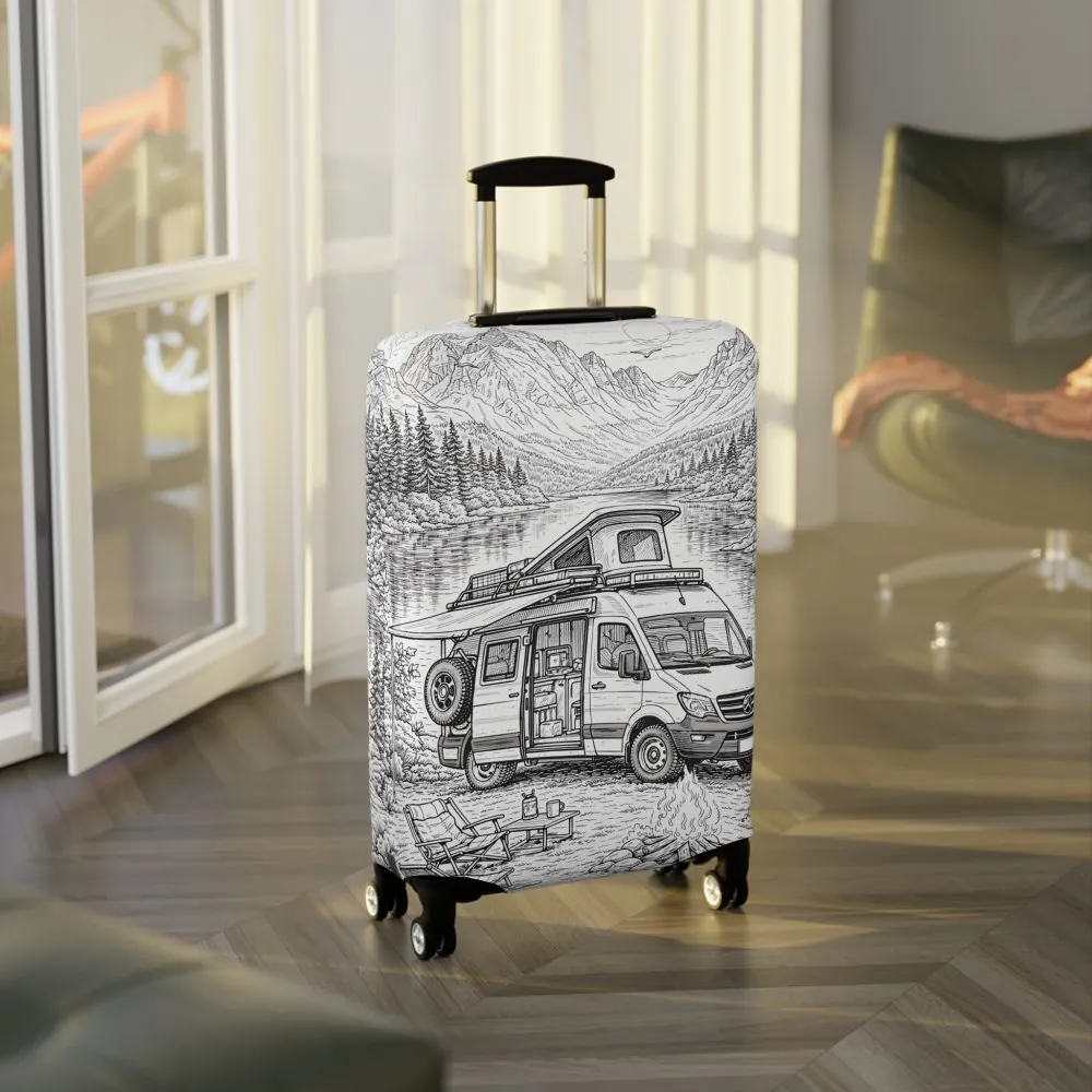Luggage Cover — Adventure Camper Sketch Travel Suitcase