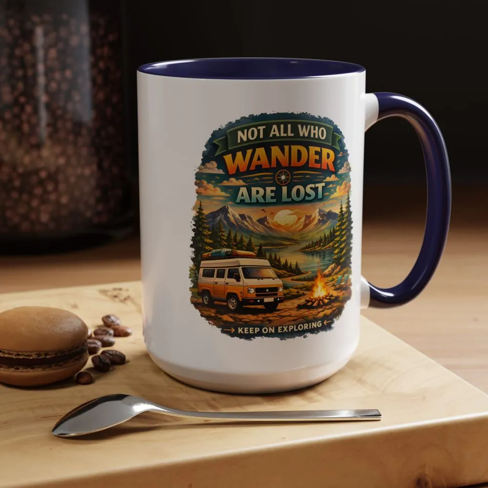 Accent Coffee Mug (11, 15oz) — "Not All Who Wander Are Lost" Design Scenic-Line