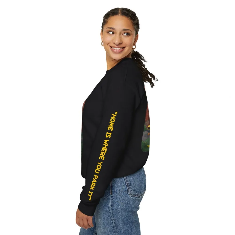 Unisex Heavy Blend™ Crewneck Sweatshirt — "Home Is Where You Park It" Design Sitcom-Line