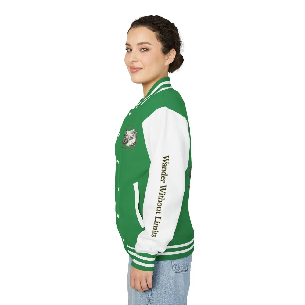 Unisex Heavyweight Letterman Jacket — "Wander Without Limits" Travel Varsity Coat