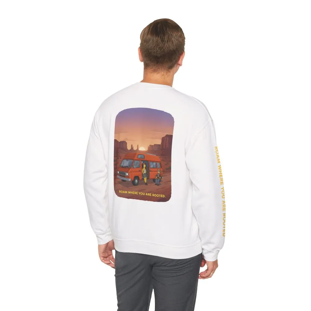 Unisex Heavy Blend™ Crewneck Sweatshirt — "Roam Where You Are Rooted" Design Sitcom-Line