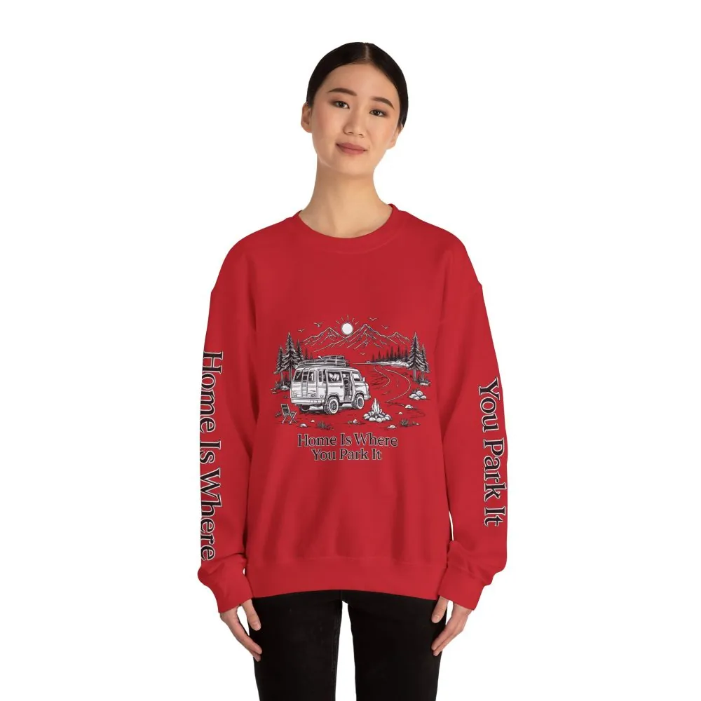 6867387989568900732_2048.jpeg Unisex Heavy Blend™ Crewneck Sweatshirt — "Home Is Where You Park It" Design Minimal-Line