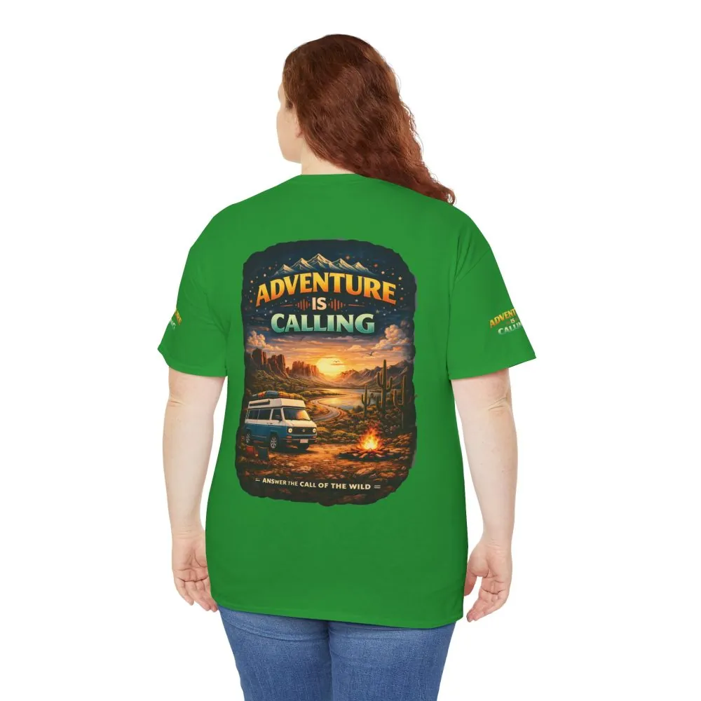 Unisex Heavy Cotton Tee — "Adventure Is Calling" Design Scenic-Line