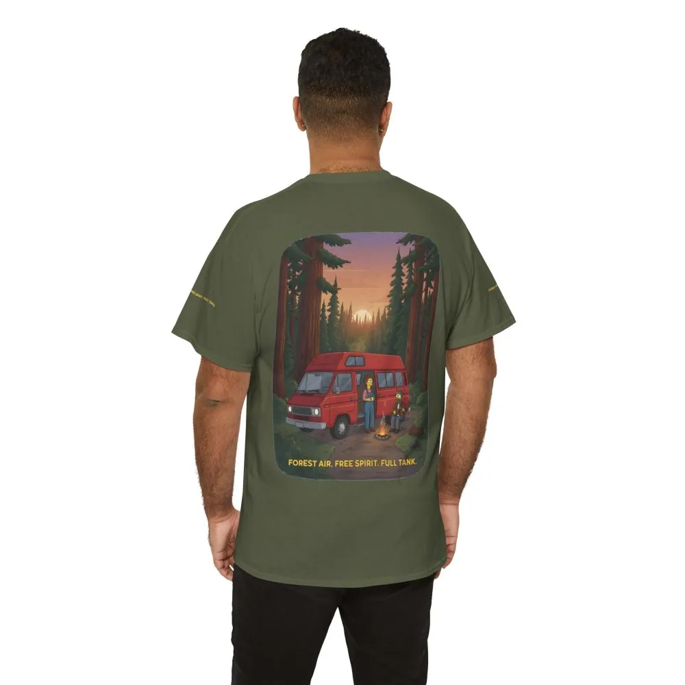 6869635649758307485_2048.jpeg Unisex Heavy Cotton Tee — "Forest Air Free Spirit Full Tank" Design Sitcom-Line