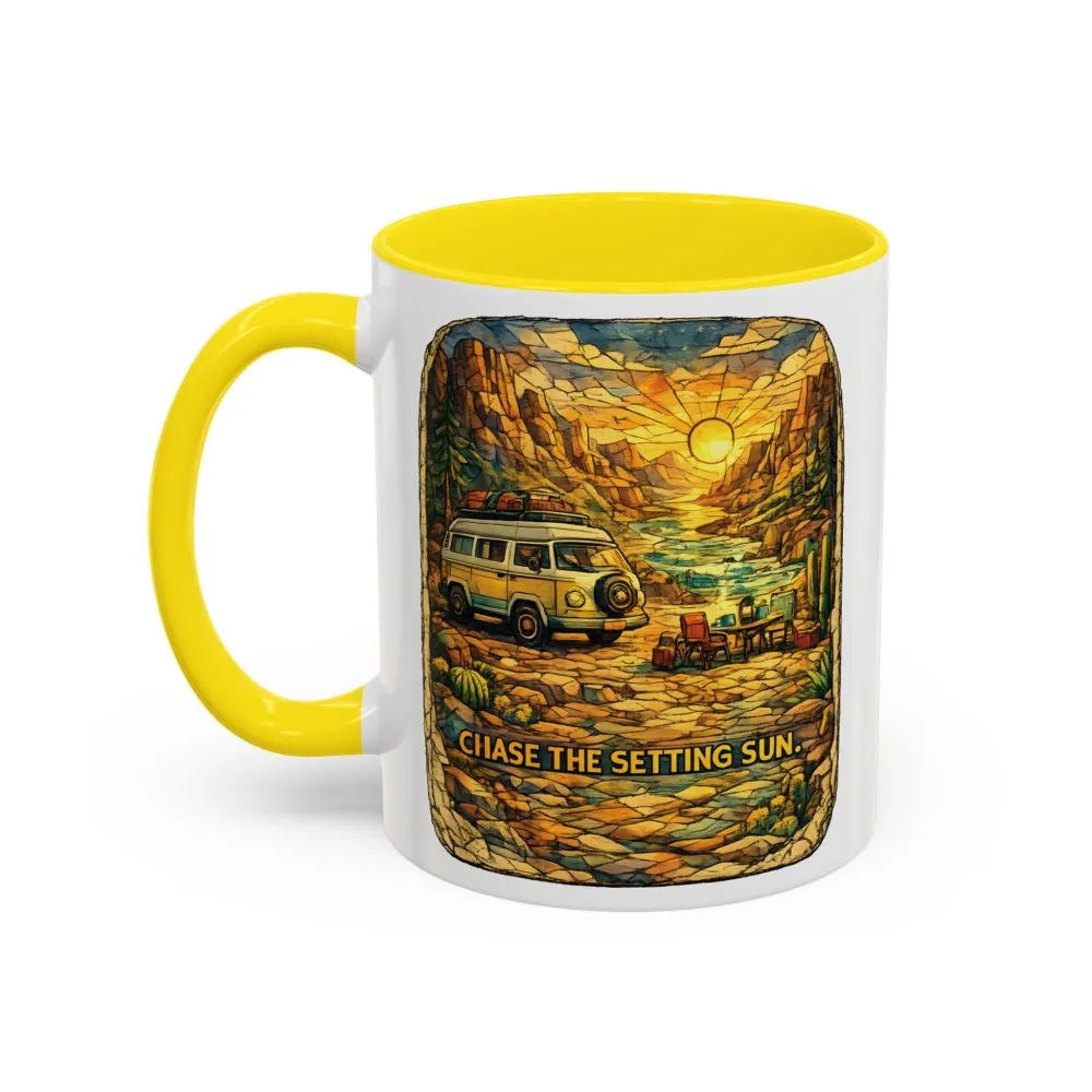 Accent Coffee Mug (11, 15oz) — "Chase The Settings Sun" Design Cubic-Line