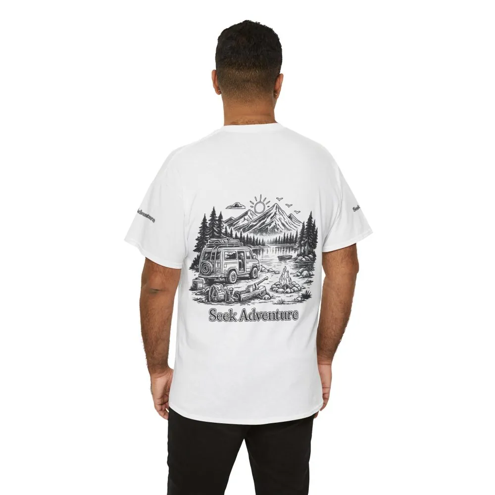 Unisex Heavy Cotton Tee — "Seek Adventure" Design Minimal-Line