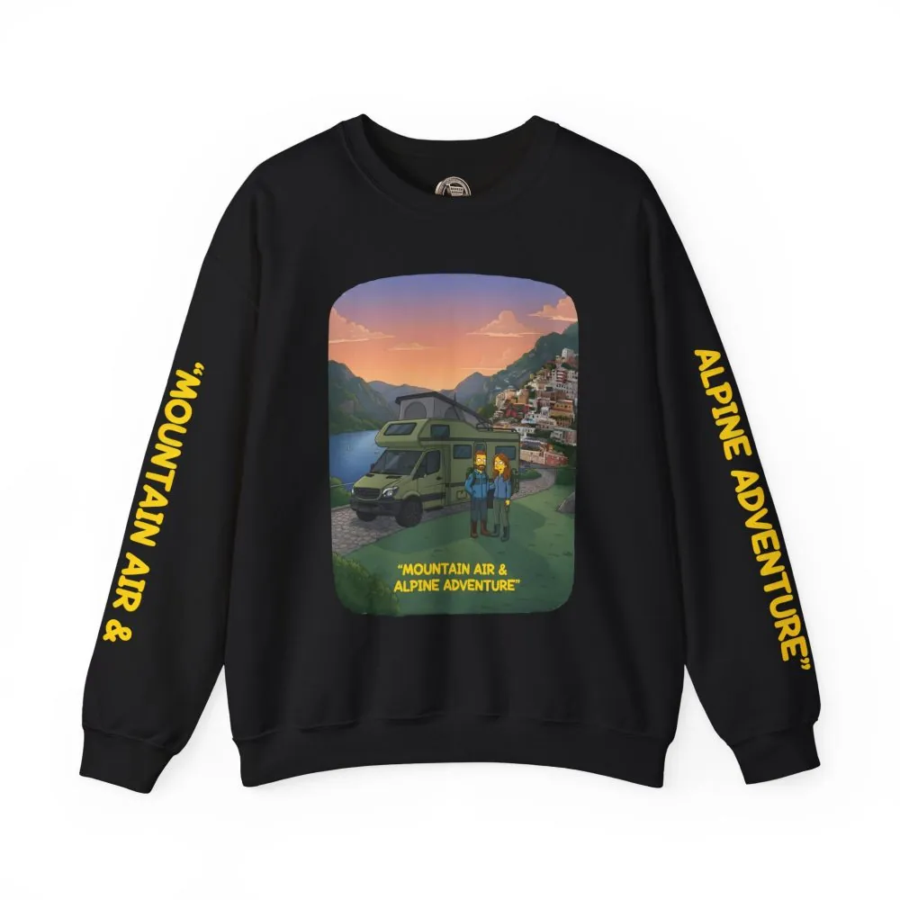 Unisex Heavy Blend™ Crewneck Sweatshirt — "Mountain Air And Alpine Adventure"" Design Sitcom-Line