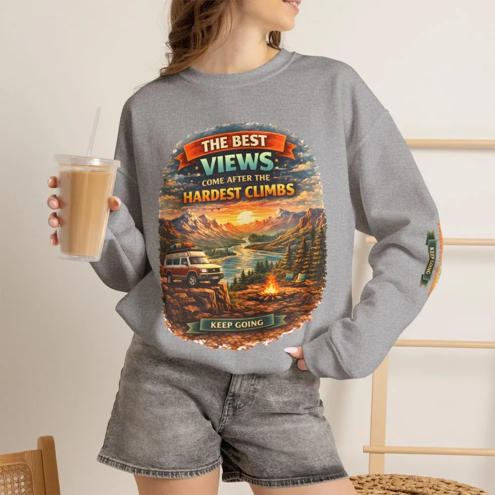 Unisex Heavy Blend™ Crewneck Sweatshirt — "The Best Views" Design Scenic-Line