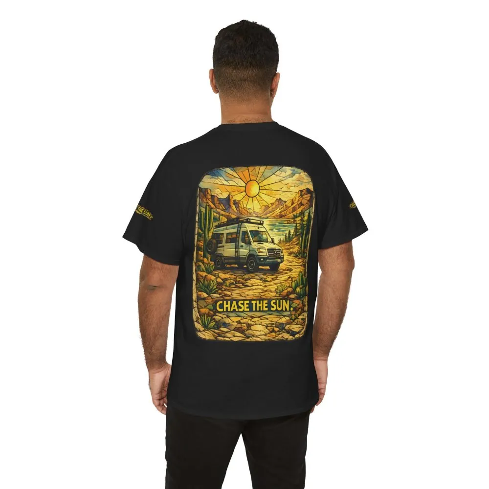 Unisex Heavy Cotton Tee — "Chase The Sun" Design Cubic-Line