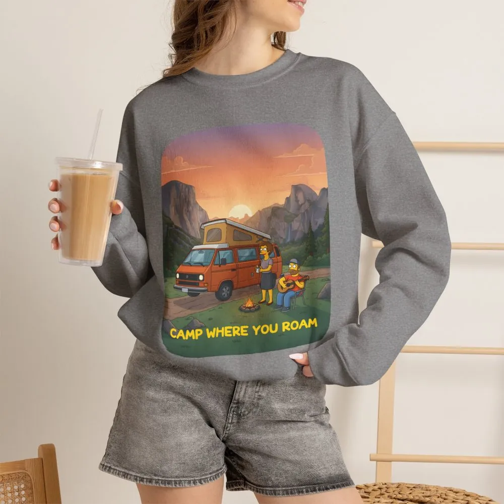 Unisex Heavy Blend™ Crewneck Sweatshirt — "Camp Where You Roam" Design Sitcom-Line